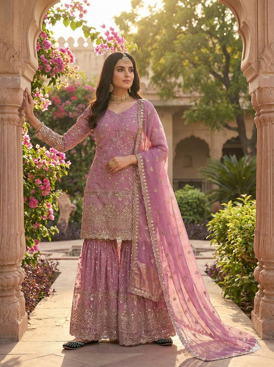 Terracotta Orange Couture Sharara Set - Festive Wear